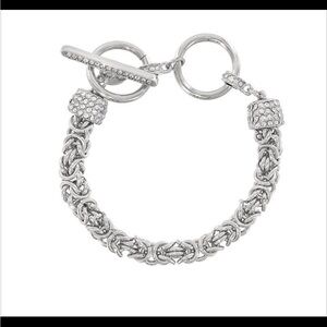 White Crystal Silver Tone Byzantine Link Bracelet